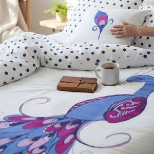 KIDS BEDDING ORGANIC COTTON PEACOCK CRIB DUVET COVER